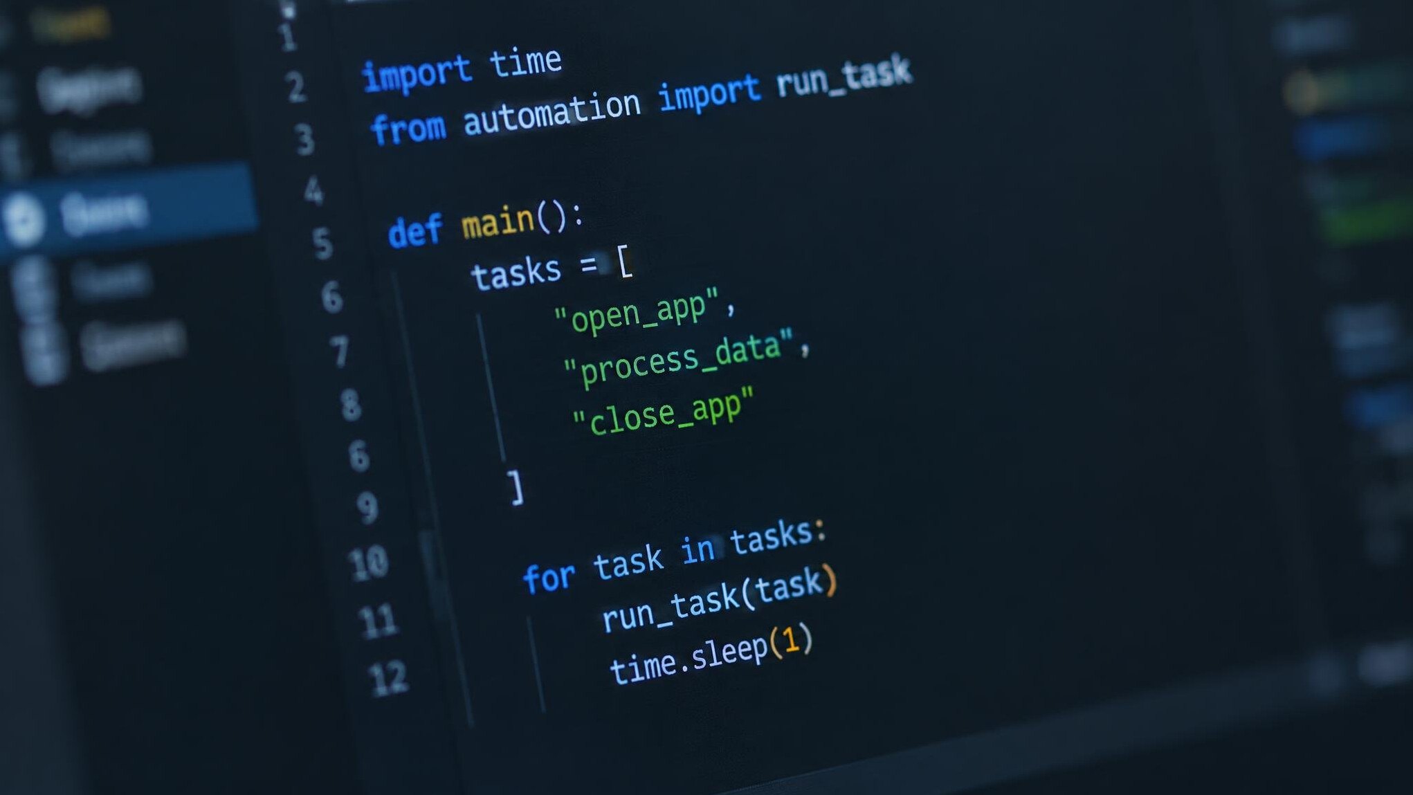 Close-up of code on a screen with syntax highlighting